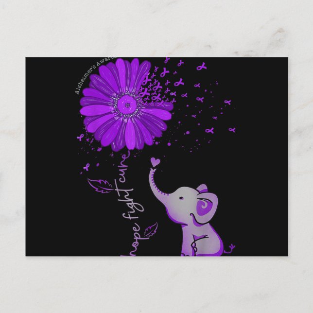 Cartes Pour Fêtes Annuelles Hope Fight Cute Elephant Alzheimer's Purple Ribbon (Devant)