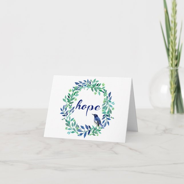 Cartes Pour Fêtes Annuelles "Hope" quota With Bird And Wreath (Devant)