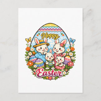 Cartes Pour Fêtes Annuelles Hoppy Easter Colorful Cartoon Bunny Family Graphic