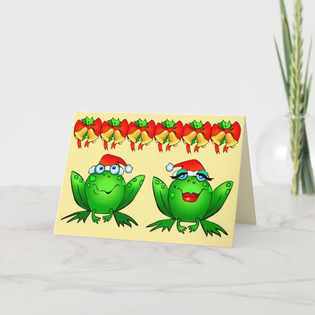 Cartes Pour Fêtes Annuelles Hoppy Holidays Cartoon Frogs Santa Hats Bells (Devant)