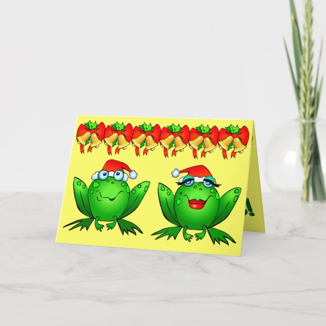 Cartes Pour Fêtes Annuelles Hoppy Holidays Cartoon Frogs Santa Hats Bells (Devant)