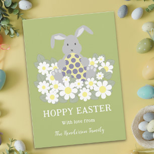 Cartes Pour Fêtes Annuelles Hoppy Lapin de Pâques Floral Vert