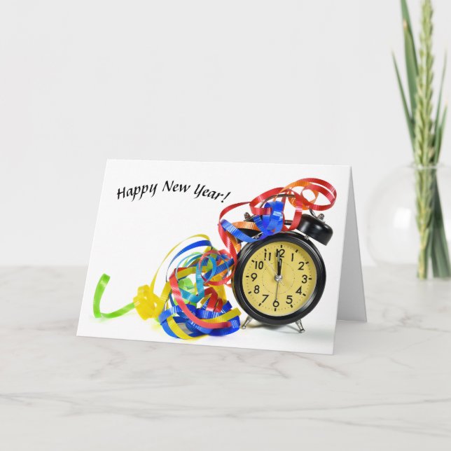 Cartes Pour Fêtes Annuelles Horloge du Nouvel An avec des rubans (Devant)
