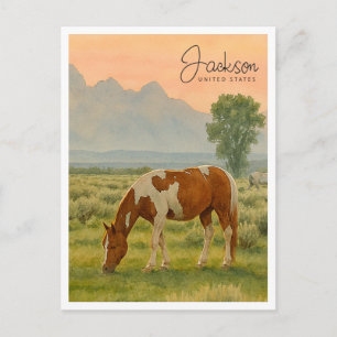 Cartes Pour Fêtes Annuelles Horse & Grand Tetons Jackson WY Aquarelle