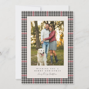 Cartes Pour Fêtes Annuelles Houndstooth noir et rouge une photo Noël