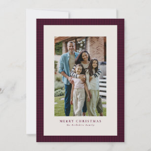 Cartes Pour Fêtes Annuelles Houndstooth plum Christmas holiday photo card