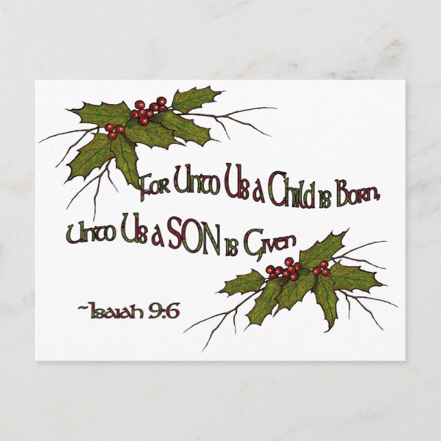 Cartes Pour Fêtes Annuelles Houx de Noël religieux, Isaïe, élégant, simple (Devant)