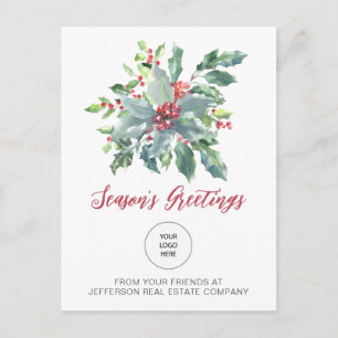 Cartes Pour Fêtes Annuelles Houx rustique Élégant Noël Fêtes