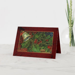 Cartes Pour Fêtes Annuelles Houx vintage et Bell de Noël