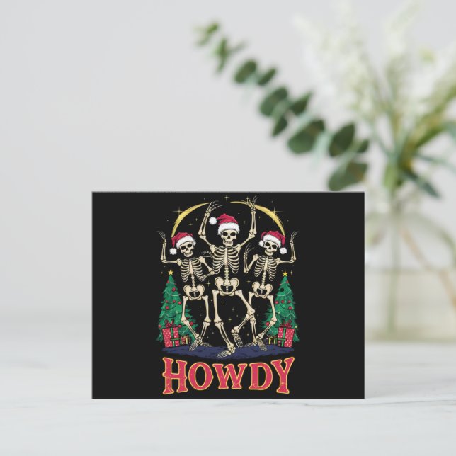 Cartes Pour Fêtes Annuelles Howdy Dancing Skeleton Funny Noël Holiday (Debout devant)