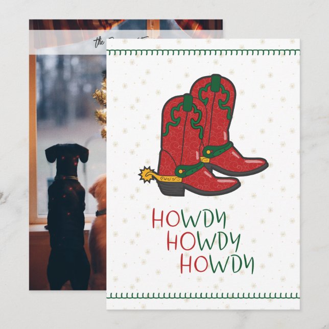 Cartes Pour Fêtes Annuelles HOwdy HOwdy Bottes de cow-boy de Noël (Devant / Derrière)
