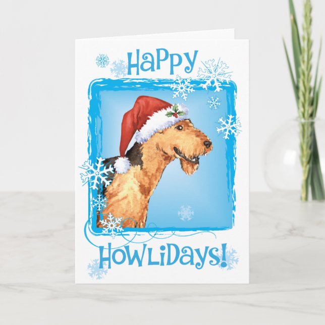 Cartes Pour Fêtes Annuelles Howliday heureux Airedale (Devant)
