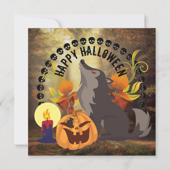 Cartes Pour Fêtes Annuelles Howling Happy Halloween Éffrayant automne (Devant)