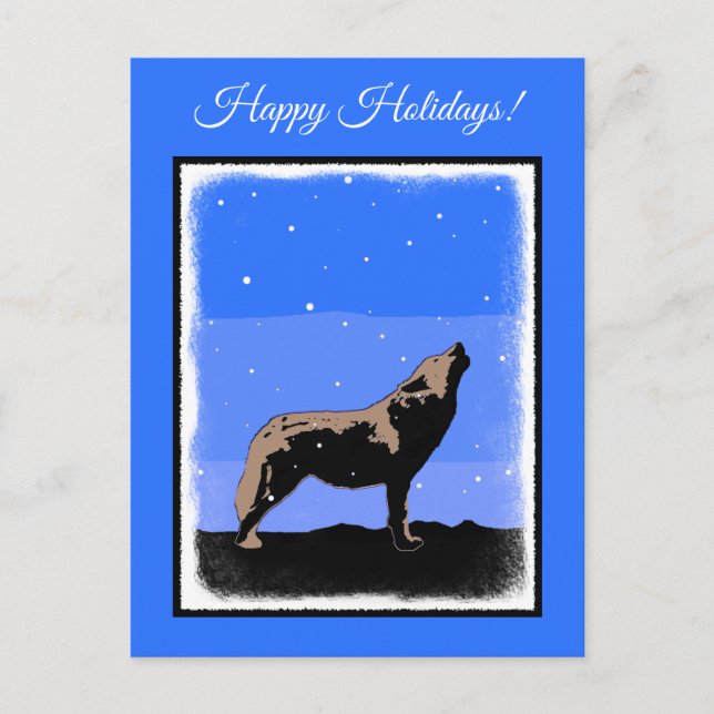 Cartes Pour Fêtes Annuelles Howling Wolf en hiver - Art faunique original (Devant)