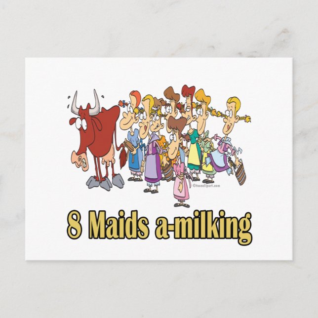 Cartes Pour Fêtes Annuelles huit domestiques a-traite 8e jour noël (Devant)