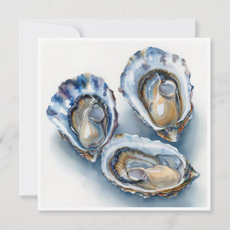 Cartes Pour Fêtes Annuelles Huîtres élégantes sur la demi-coque Aquarelle blan