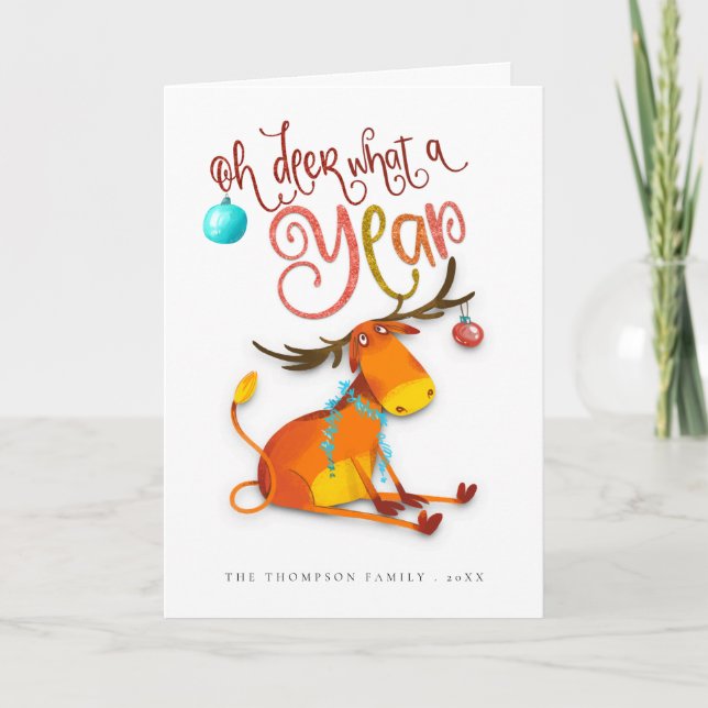Cartes Pour Fêtes Annuelles Humoristique Mignonne Oh Deer Quelle Année (Devant)