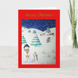 Cartes Pour Fêtes Annuelles humoristique père Noël et snowman neige scène noël