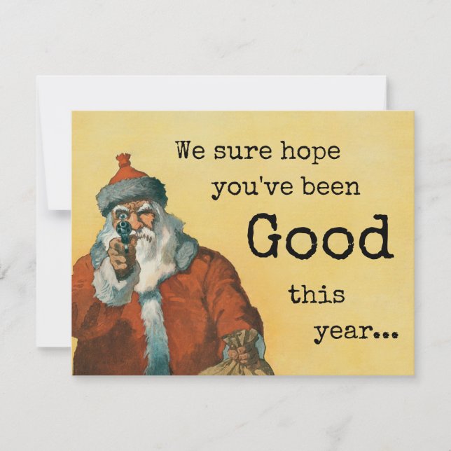 Cartes Pour Fêtes Annuelles Humour foncé Père Noël soyeux avec une ARME (Devant)