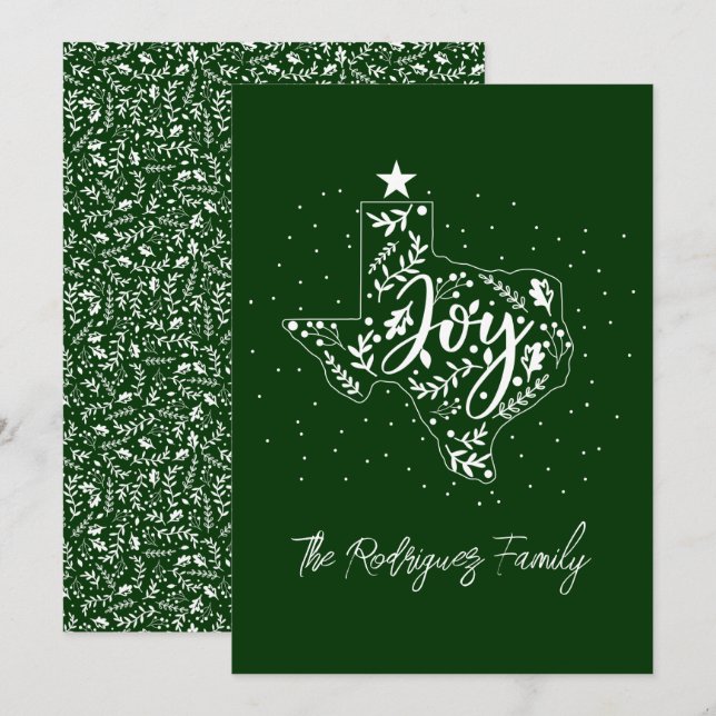Cartes Pour Fêtes Annuelles Hunter Green Joy Vacances Feuilles Texas Forme (Devant / Derrière)