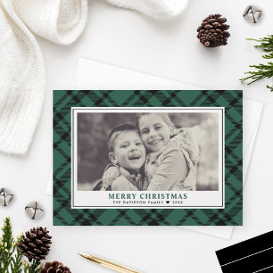 Cartes Pour Fêtes Annuelles Hunter Green Tartan Plaid Joyeux Noël Photo