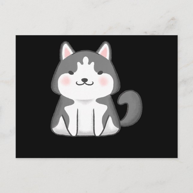 Cartes Pour Fêtes Annuelles Husky | Chien Husky Sibérien Kawaii Anime Japonais (Devant)
