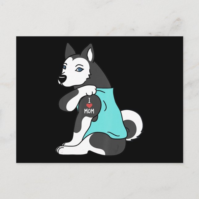 Cartes Pour Fêtes Annuelles Husky | J'aime Maman Tatouage Husky Drôle de Fête  (Devant)