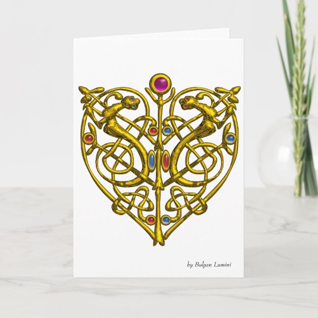 Cartes Pour Fêtes Annuelles HYPER VALENTINEGold Coeur de noeud celtique avec a (Devant)
