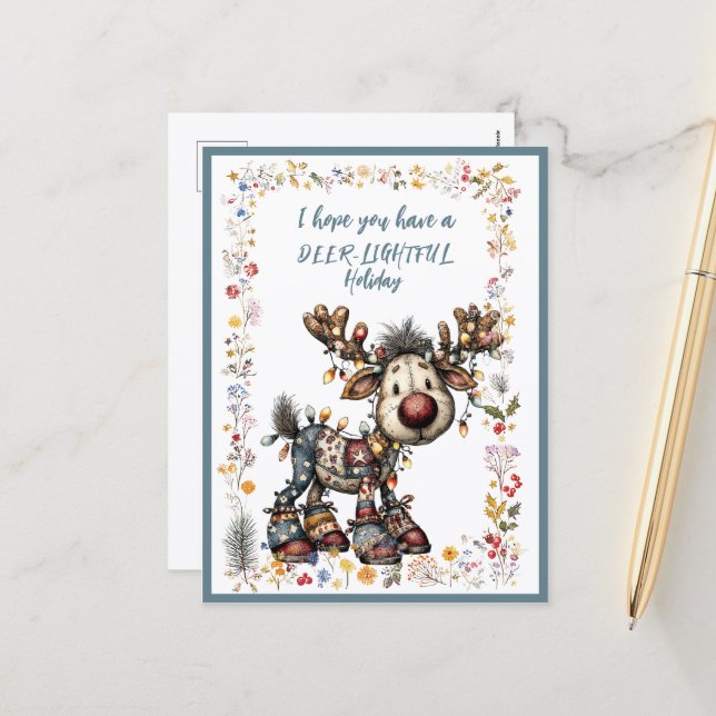 Cartes Pour Fêtes Annuelles I Hope You Have A DEER-LIGHTFUL Holiday (Devant/Arrière en situation)