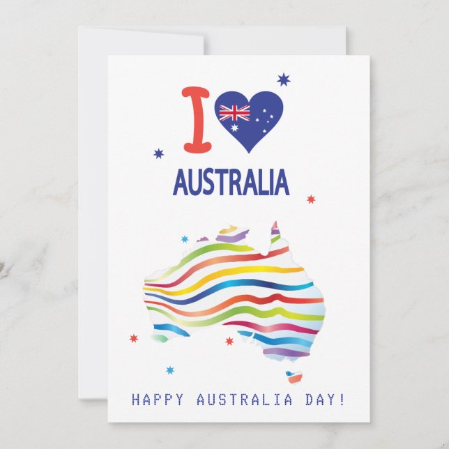 Cartes Pour Fêtes Annuelles "I LOVE AUSTRALIA" Australia Day 26 janvier (Devant)