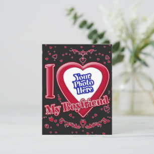 Cartes Pour Fêtes Annuelles I Love My Boyfriend Photo Red Hearts Black