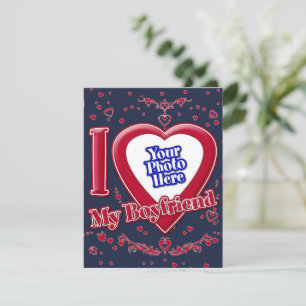 Cartes Pour Fêtes Annuelles I Love My Boyfriend Photo Red Hearts Marine