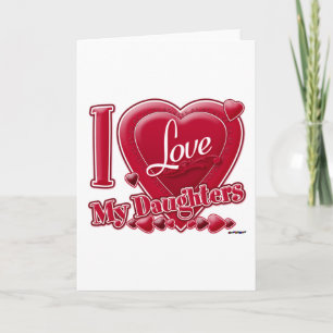 Cartes Pour Fêtes Annuelles I Love My Daughters rouge - coeur