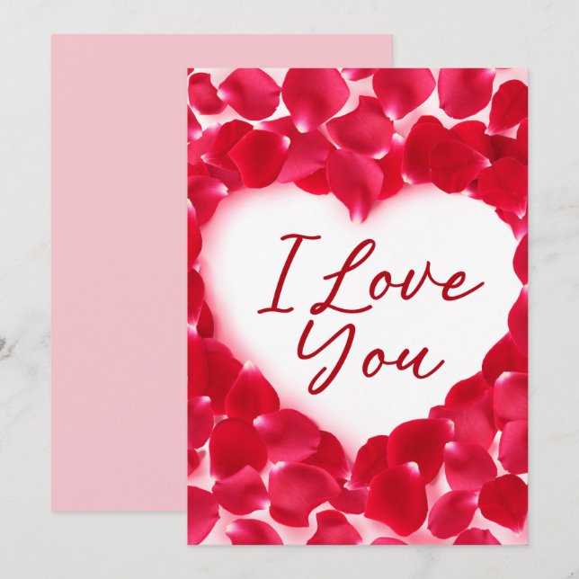 Cartes Pour Fêtes Annuelles I Love You Rose Heart Petals Valentine's Day Card (Devant / Derrière)