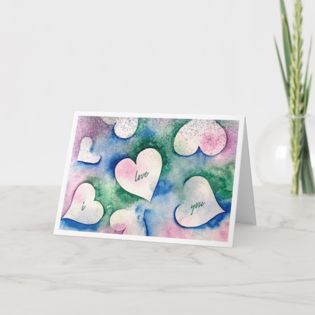 Cartes Pour Fêtes Annuelles I love you - watercolour hearts love card (Devant)