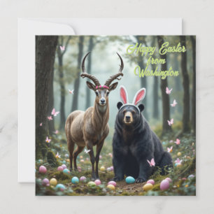 Cartes Pour Fêtes Annuelles Ibex et ours noir américain avec oreilles de lapin