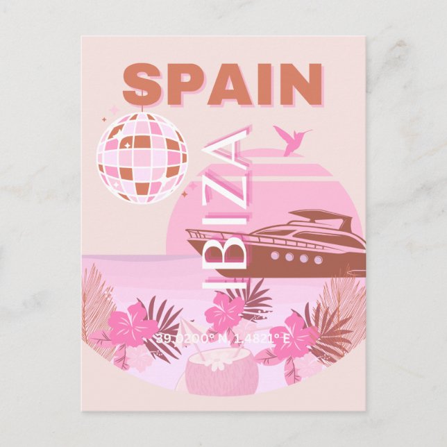 Cartes Pour Fêtes Annuelles Ibiza, Espagne, Art Voyage, Art Preppy, Pastel (Devant)