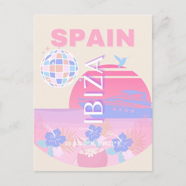 Cartes Pour Fêtes Annuelles Ibiza, Espagne, Art Voyage, Art Preppy, Rose (Devant)