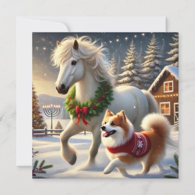 Cartes Pour Fêtes Annuelles Icelandic Horse and Dog Holiday Card (Devant)