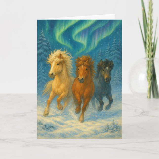 Cartes Pour Fêtes Annuelles Icelandic Horses Northern Lights Holiday Card (Devant)