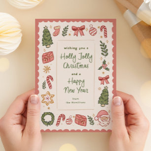 Cartes Pour Fêtes Annuelles Icônes de Noël mignonnes en blanc dessinées à la m