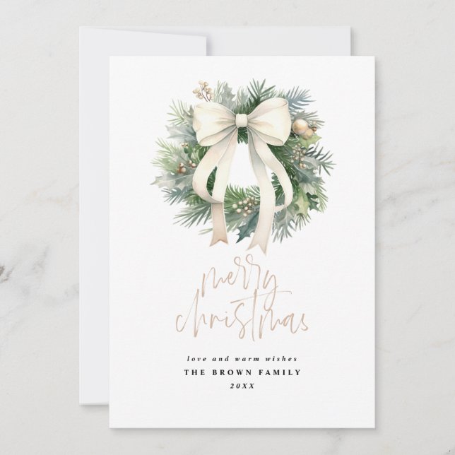 Cartes Pour Fêtes Annuelles Iivoire couronne de Noël Aquarelle de Noël (Devant)