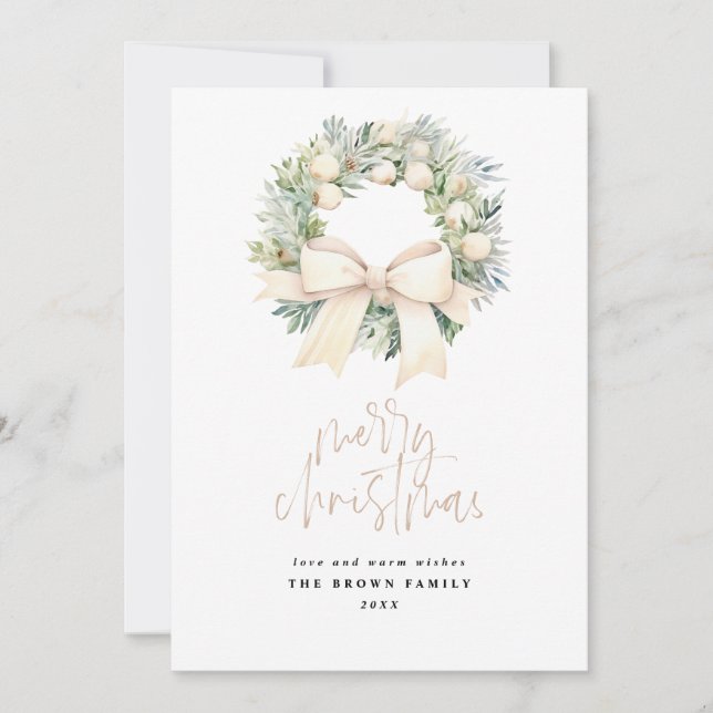 Cartes Pour Fêtes Annuelles Iivoire couronne de Noël Aquarelle de Noël (Devant)