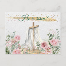 Il Est Ressuscité Aquarelle Rose Eucalyptus Christ