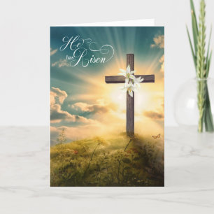 Cartes Pour Fêtes Annuelles Il est ressuscité Croix chrétienne et Lilies Pâque