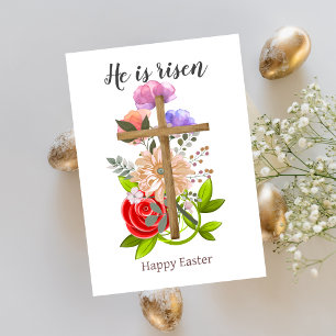 Cartes Pour Fêtes Annuelles Il est ressuscité, croix de Pâques en bois floral,