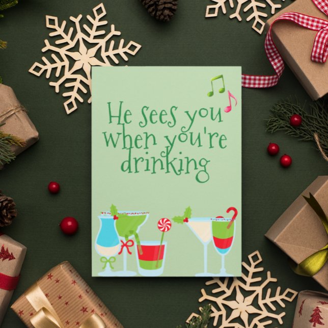 Cartes Pour Fêtes Annuelles Il vous voit quand vous buvez Noël (Créateur téléchargé)