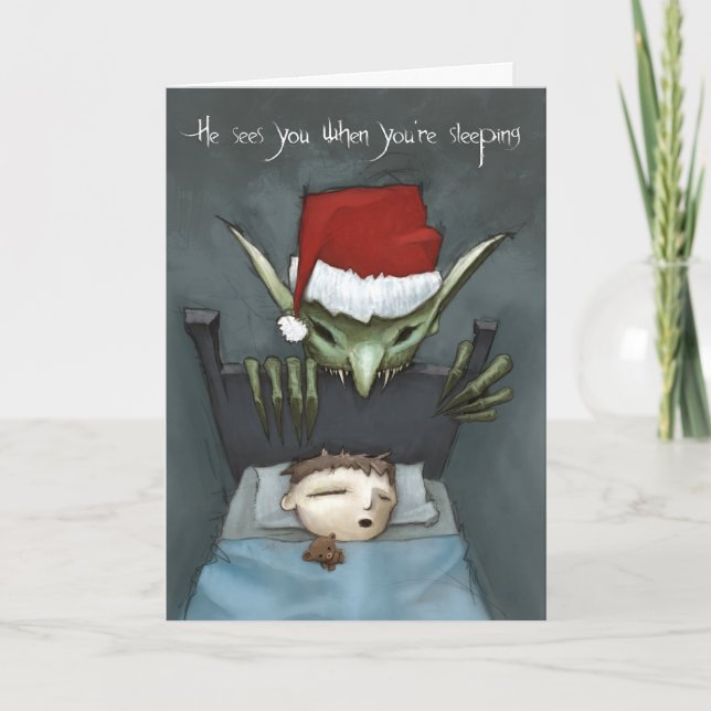 Cartes Pour Fêtes Annuelles Il vous voit quand vous dormez (Devant)