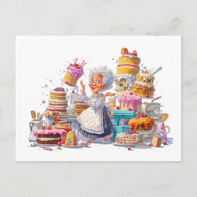 Cartes Pour Fêtes Annuelles Illustration amusante des gâteaux de cuisine de gr (Devant)