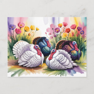 Cartes Pour Fêtes Annuelles Illustration aquarelle colorée de dindes